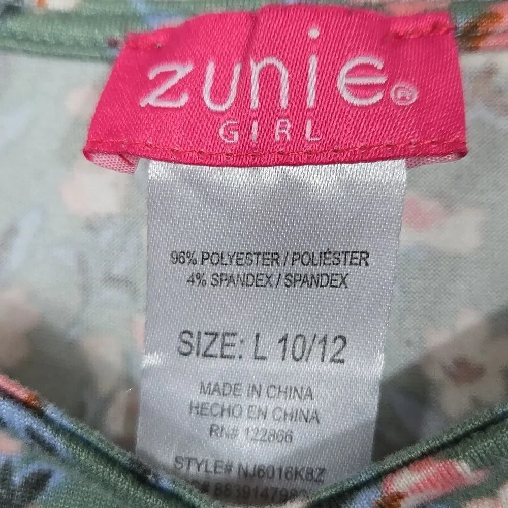 Zunie Girl L 10/12 Sage Floral Jersey Knit Short Sleeve Skater Dress Fit & Flare